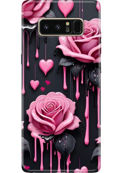 Samsung Galaxy Note 8 Kılıf Desenli Baskılı Tpu Rubber Kapak Akan Güller