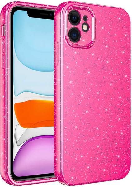 iPhone 11 Uyumlu Kamera Korumalı Simli Lüks Vlmt Koton Kapak-Pembe Koyu