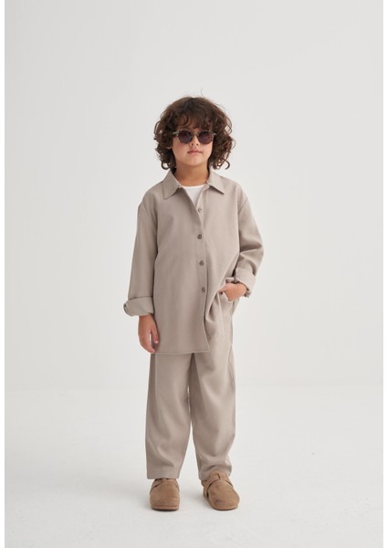 Gömlekli Tencel Takım 2-7 Yaş Bej