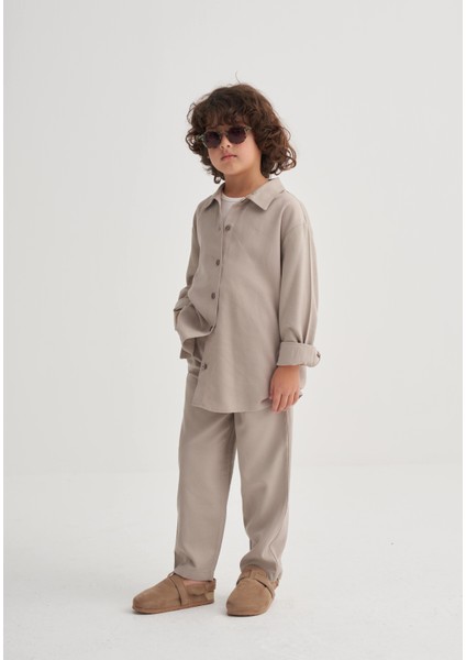 Gömlekli Tencel Takım 2-7 Yaş Bej modelleri