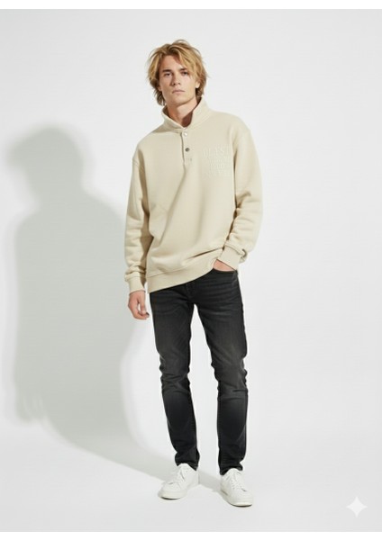 Unisex Regular Çift Iplik Yumuşak Dokulu Düğmeli Sweatshirt