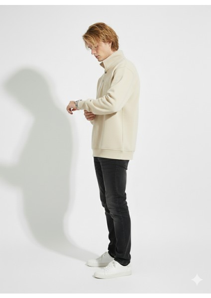 Unisex Regular Çift Iplik Yumuşak Dokulu Düğmeli Sweatshirt fiyatları