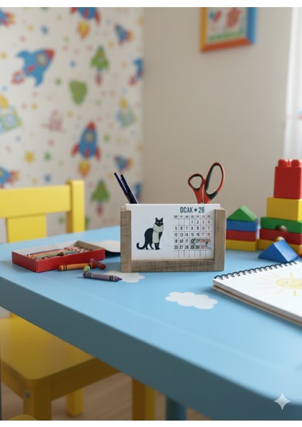 Kedi Temalı Takvimli Kalemlik