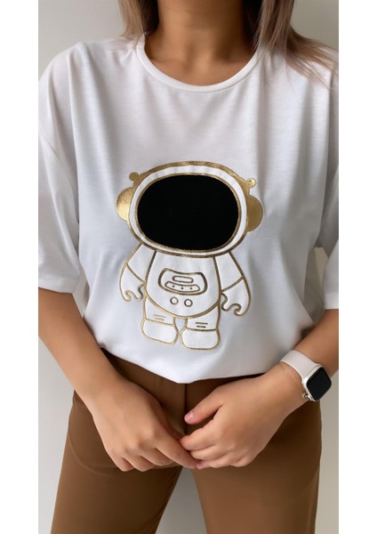 Uzaylı Varak Baskılı Tişört Ekru fiyatları