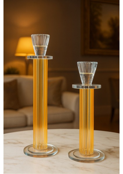 Dekoratif 2'li Kristal Papatya Şamdan - Bal