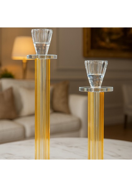 Dekoratif 2'li Kristal Papatya Şamdan - Bal fiyatları