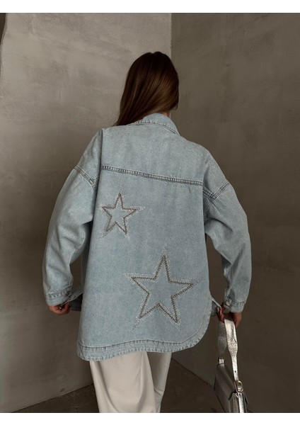 Tasarım Taşlı Kot Ceket Mavi fiyatları