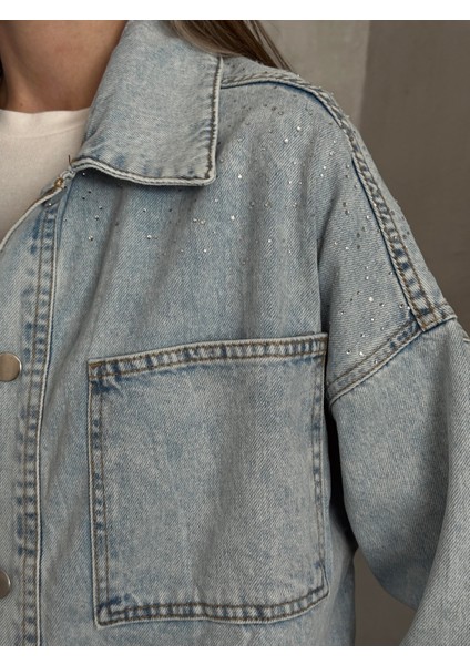 Tasarım Taşlı Kot Ceket Mavi fırsatları