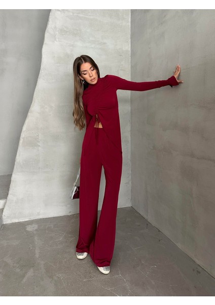 Büzgü Detay Modal Takım Bordo