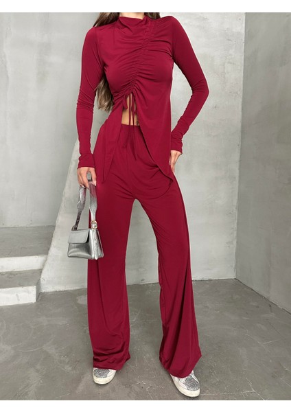 Büzgü Detay Modal Takım Bordo