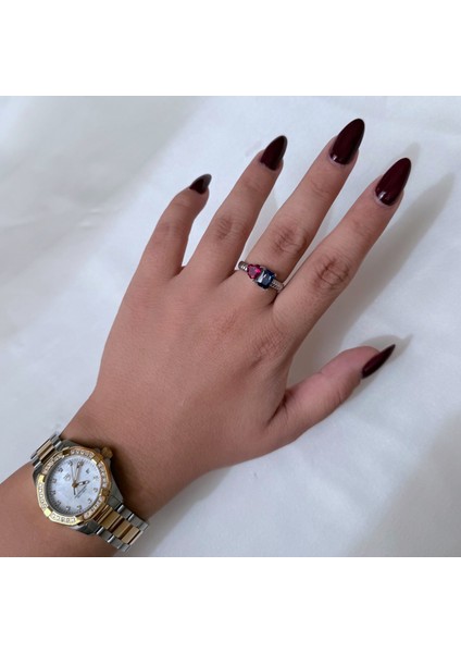 Ruby Kalp ve Mor Baget Taşlı Gümüş Yüzük modelleri