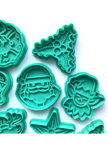 8'li Yılbaşı Lüks Kurabiye Kalıbı Seti | Noel Baba, Geyik, Elf, Çelenk | Kış Temalı Parti ve Hediye Fikri | Şeker Hamuru ve Kil Şekillendirici