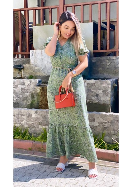 Akasya Viskon Elbise Yeşil