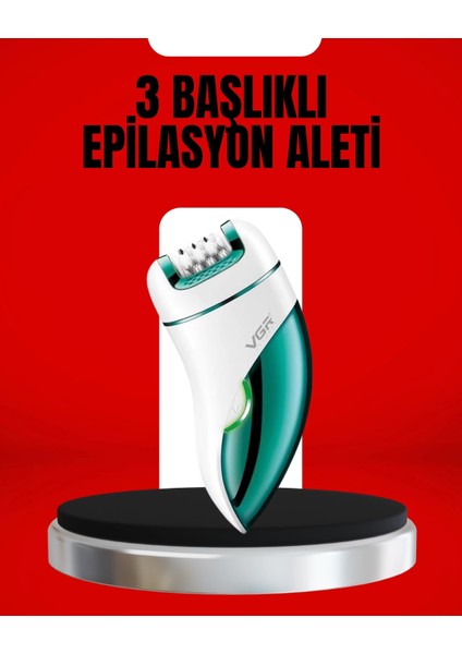 3'ü 1 Arada Epilatör Su Geçirmez Metal Başlıklı LED Işıklı 90 Dakika Şarjlı