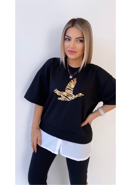 Kuş Baskılı Gold Detaylı Alt Üst Takım Siyah fiyatları