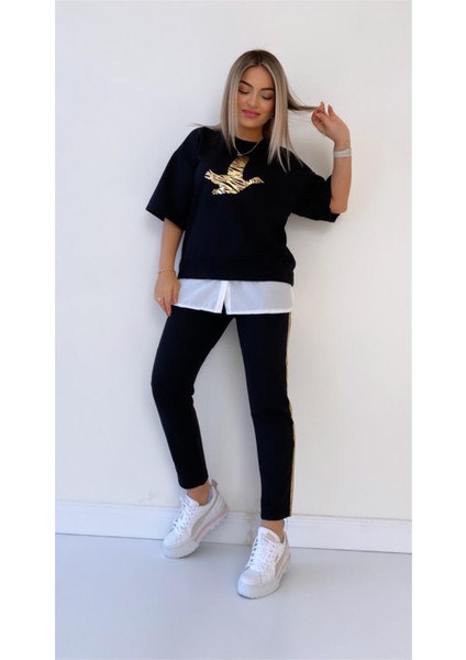 Kuş Baskılı Gold Detaylı Alt Üst Takım Siyah fırsatları
