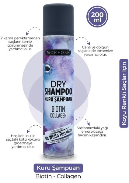 Kuru Şampuan Biotin Collagen 200 ml - Koyu Renkli Saçlar - Mrfs