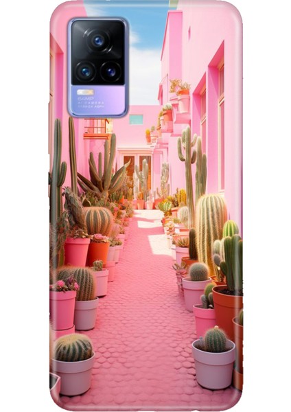 Vivo V21 Kılıf Desenli Baskılı Tpu Rubber Kapak Kaktüs Adası
