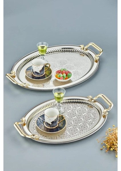 2'li Oval Model Lüx Paslanmaz Çelik Sunum Tepsisi