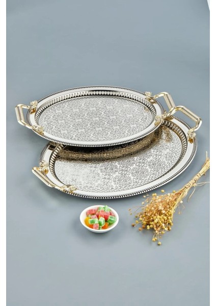 2'li Oval Model Lüx Paslanmaz Çelik Sunum Tepsisi fırsatları