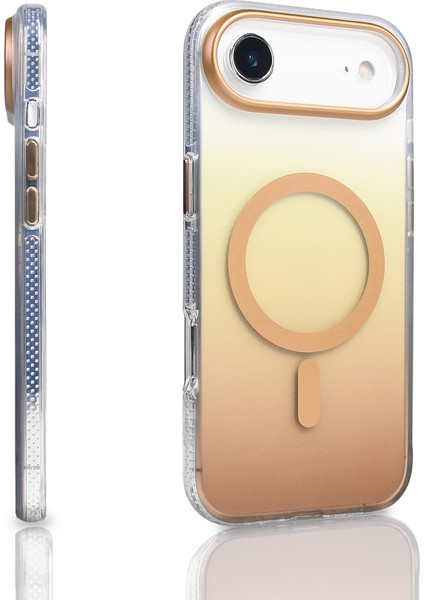 iPhone 17 Air Kılıf M-Safe Şarj Özellikli Transparan Renk Geçişli Vlmt Toros Kapak - Gri