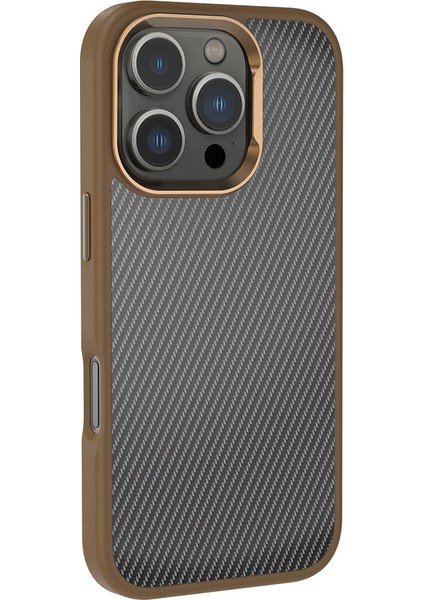 Apple iPhone 16 Pro Max Kılıf Karbon Fiber Görünümlü Parlak Kamera Çerçeveli Vlmt Venus Kapak-Siyah modelleri