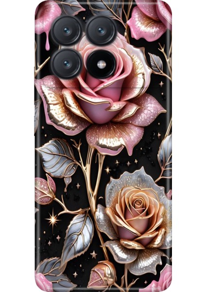 Xiaomi Poco X6 Pro Kılıf Desenli Baskılı Tpu Rubber Kapak Gold Gül