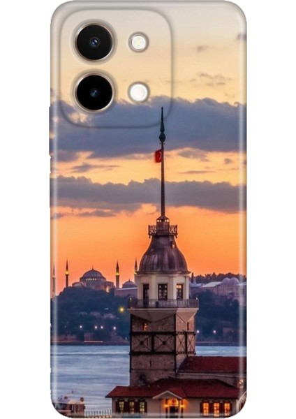 Vivo Y28 Kılıf Desenli Baskılı Tpu Rubber Kapak Kız Kulesi