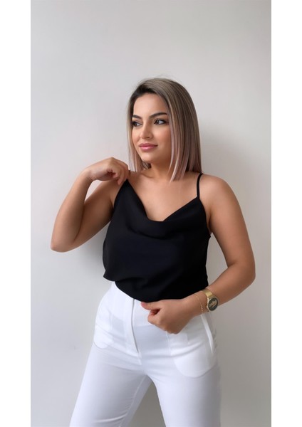 Ayarlanabilir Askılı Döküm Bluz Siyah