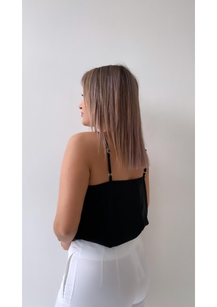 Ayarlanabilir Askılı Döküm Bluz Siyah