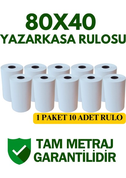 80X40 Termal Yazıcı Kağıdı – Fiş Rulosu (Yüksek Kalite) 10 Adet Rulo - 1 Paket indirimleri