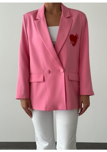 Kalp Nakışlı Ceket Pembe fırsatları