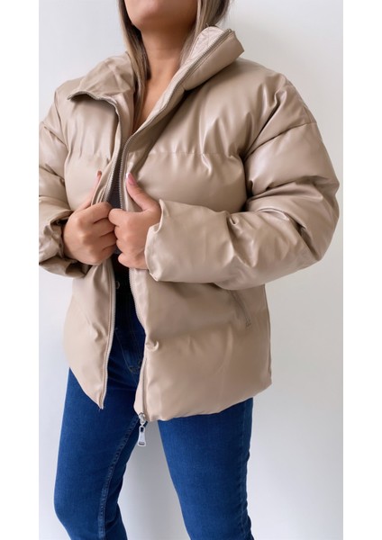 Şişme Geniş Yaka Deri Mont Vizon modelleri