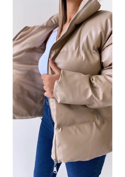 Şişme Geniş Yaka Deri Mont Vizon fırsatları