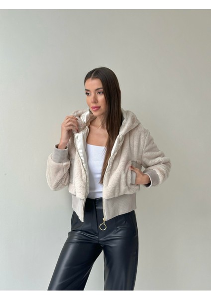 Ribanalı Kapüşonlu Peluş Mont Taş fırsatları