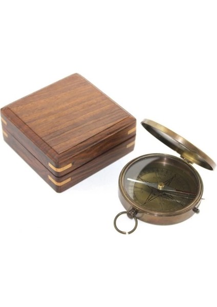 Ahşap Kutulu Pirinç Pusula Model 8