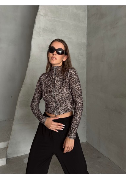 Fermuarlı Balıkçı Leopar Bluz Kahverengi fırsatları