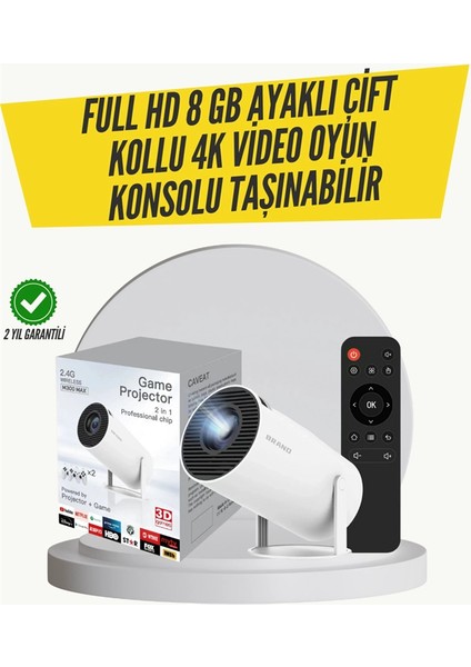 Kablosuz 4K Projeksiyon – Wi‑fi 6 & Bluetooth 5.0 ile Oyun ve Uygulama Merkezli