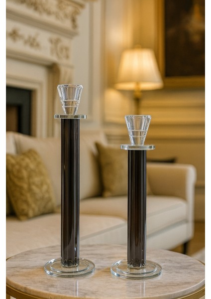 Dekoratif 2'li Kristal Papatya Cam Şamdan - Füme fiyatları