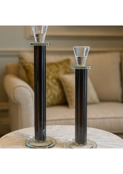 Dekoratif 2'li Kristal Papatya Cam Şamdan - Füme fırsatları