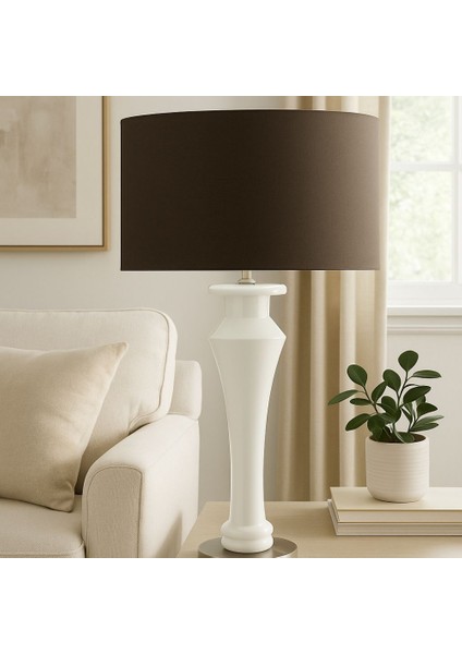 Lüks Detaylar: Üfleme Cam Gövde, Satin Metal ve Kumaş Abajur (Beyaz) fiyatları