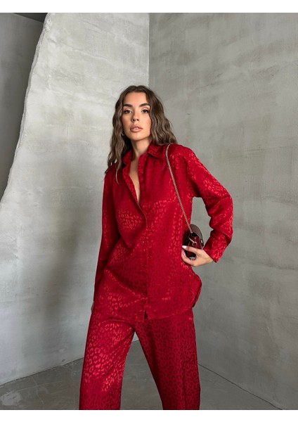 Parlak Desenli Gömlek Pantolon Takım Bordo fiyatları