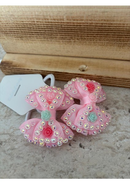 Pırıltılı Kurdela ve Pastel Gül Detaylı Toka Seti (Çift) modelleri