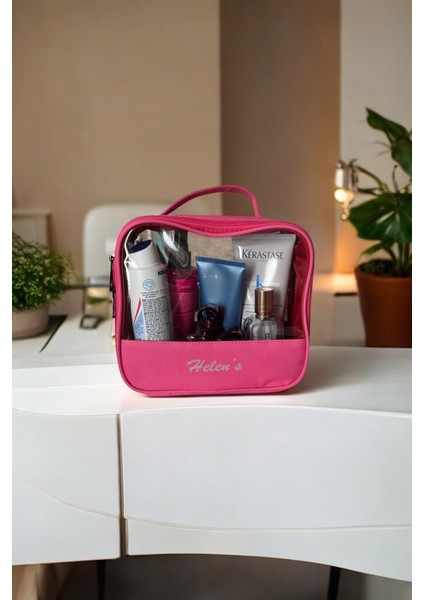 Şeffaf Panelli Makyaj Çantası Makyaj Malzemeleri Düzenleyici 22X20 cm