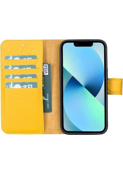 Apple iPhone 13 Pro Uyumlu Deri Cüzdanlı Kılıf Limon Sarı fırsatları