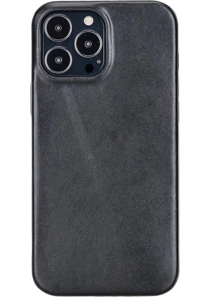 Apple iPhone 13 Pro Max Uyumlu Deri Arka Kapak Rock Rst1 Siyah