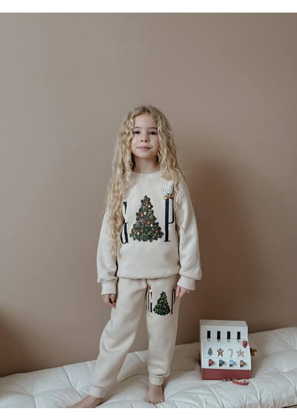 Kız Çocuk Yılbaşı Temalı 3 Iplik Eşofman Takımı