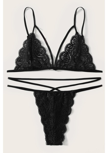 Kadın Siyah Dantel Sütyen Külot Takımı indirimleri