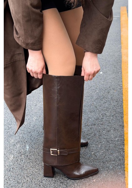 Lorimax Kadın Tak-Çıkar Bot-Çizme Acıkahve Parlak deri