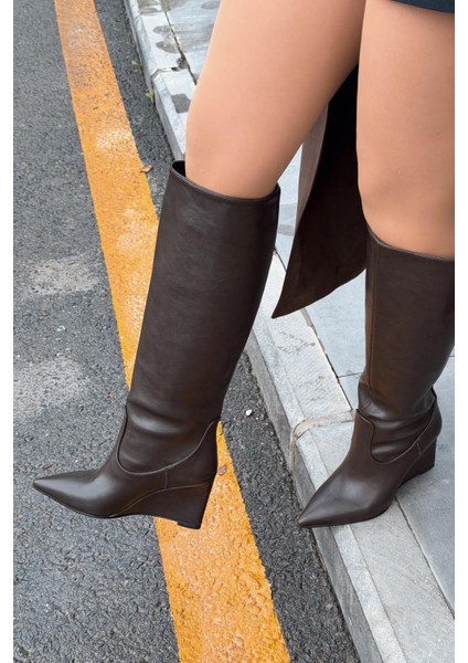 Ravita Kadın Dolgu Topuklu Çizme Acıkahve Mat Deri fiyatları